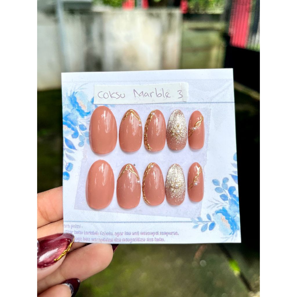 Kuku premium nail art/ kuku palsu warna coksu marble