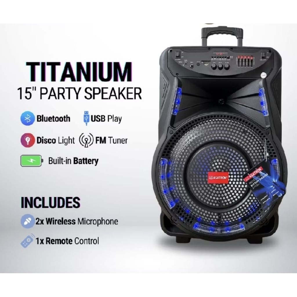 ASATRON TITANIUM 15 INCH BLUETOOTH PARTY SPEAKER