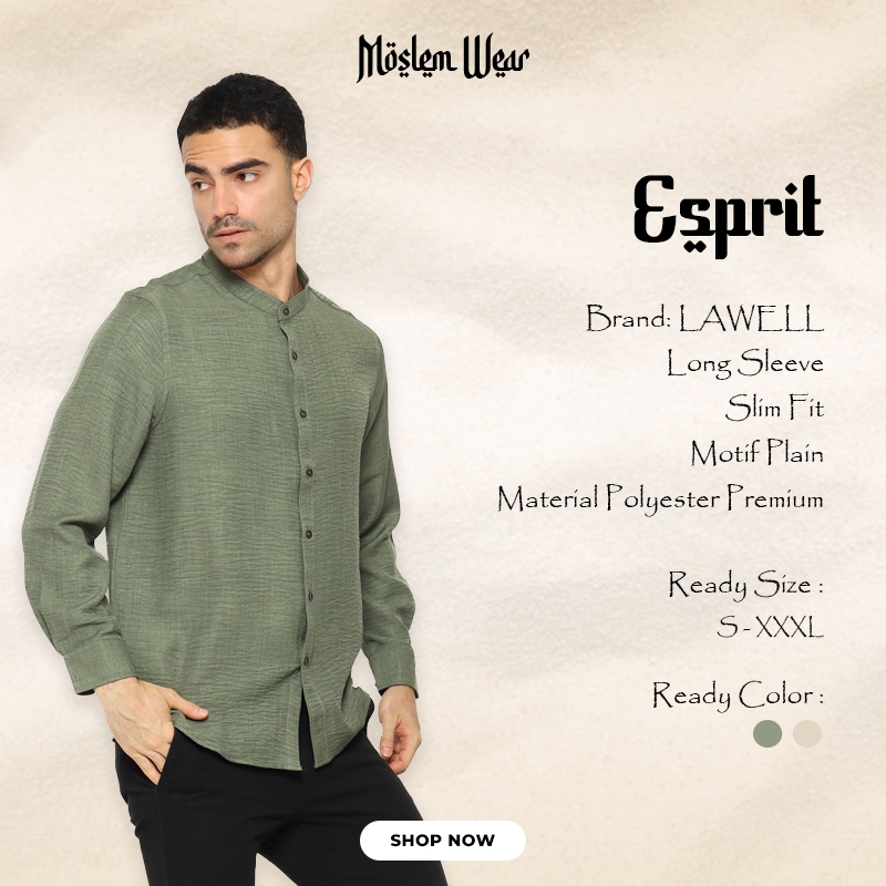 [7] Lawell Baju Koko Pria Polos Lengan Panjang Slim Fit – Army & Beige | Kemeja Koko Muslim Modern
