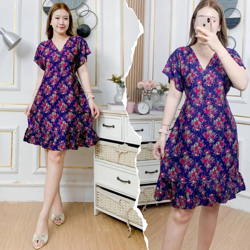 Daster Mahalini Pendek Daster//Dress Pendek Model Kancing Depan Aktif Busui Frandly Ikat Tali Belaka