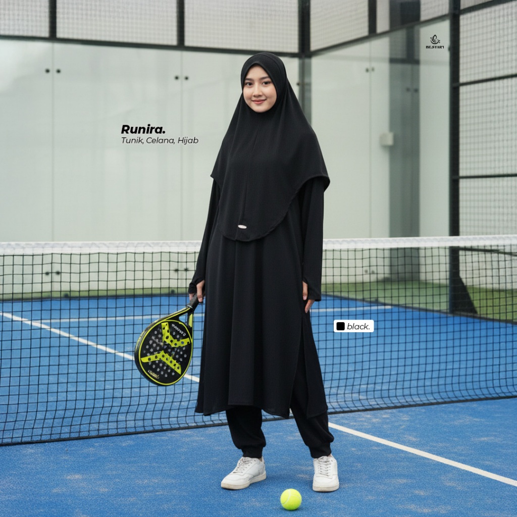 Be.Syar'i Sport – Runira Oneset Olahraga 3in1 Tunik Celana Hijab Olaraga Wanita Outfit Olahraga