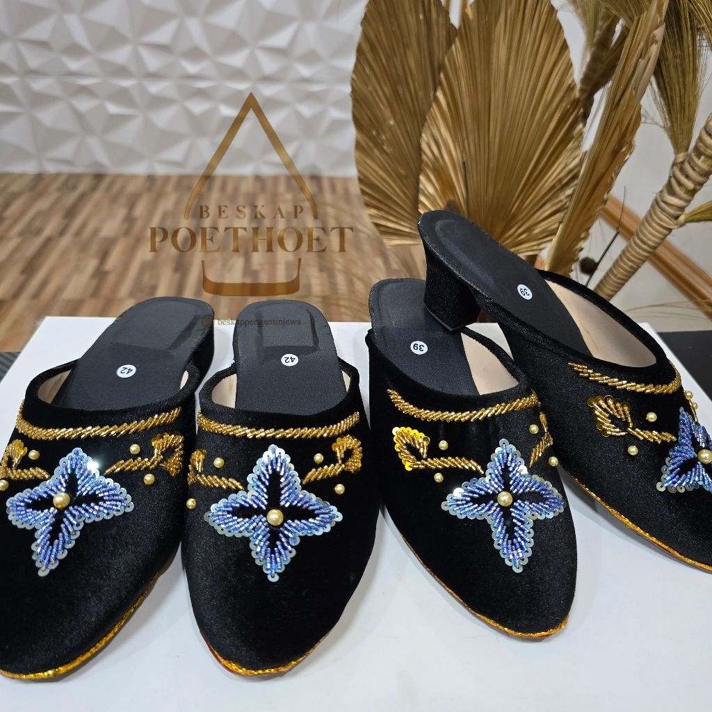 selop pengantin jawa Bludru hitam payet denim emas gold