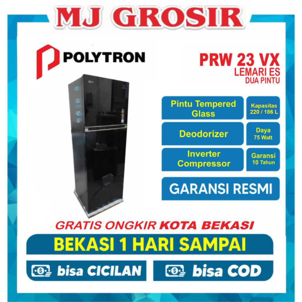KULKAS POLYTRON PRW 23 VX LEMARI ES 2 PINTU PRW 23 VX TEMPERED GLASS