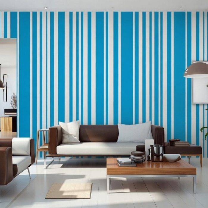 Wallpaper Dinding Sticker Garis Biru Putih