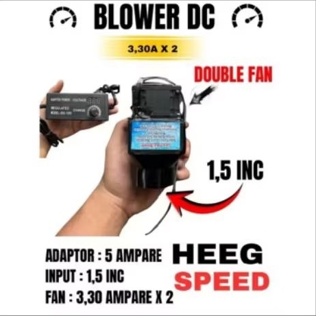 Blower Kompor Oli Super Kencang, Double Fan DC 12 Volt, Rpm 16000