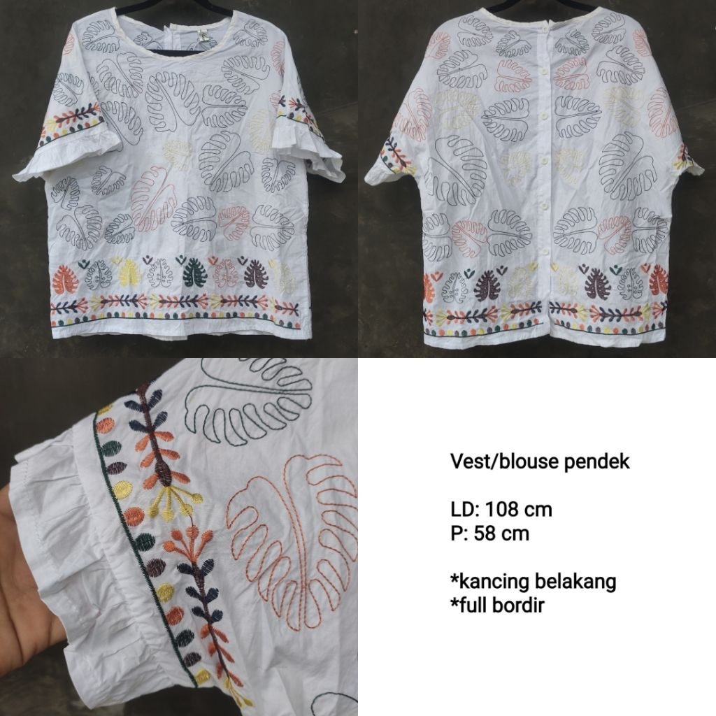 PRELOVED Blouse Pendek Katun Full Bordir