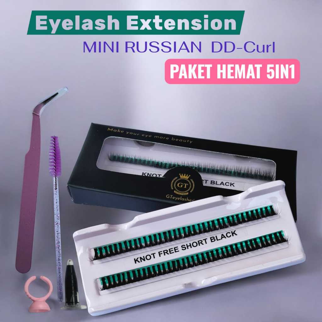 PAKET EYELASH EXTENSION DD-CURL MINI RUSSIAN UKURAN SHORT - 10 MM Bulu Mata tanam