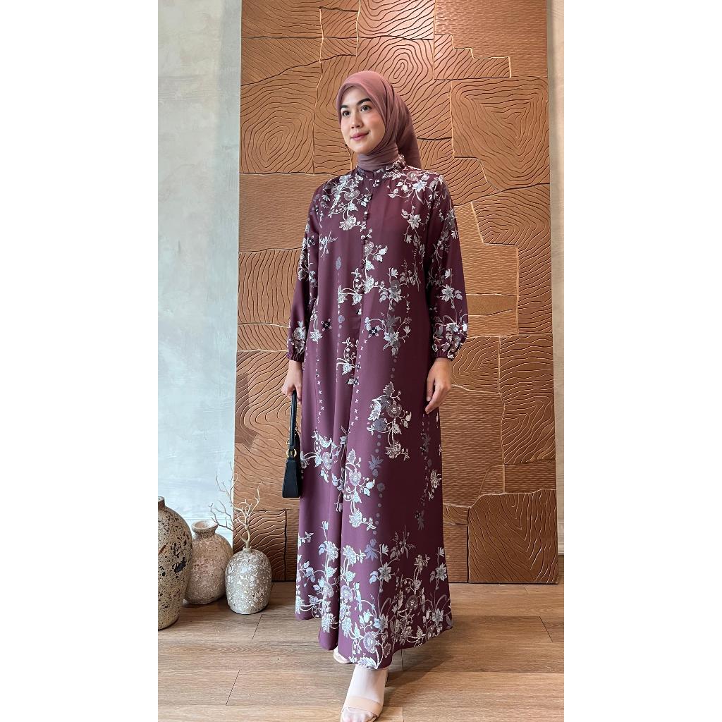 GAMIS / ELIZA SILK MOTIF / BAJU WANITA MUSLIM/ WARNA DIABI ADIBA/ GROSIR TANAH ABANG