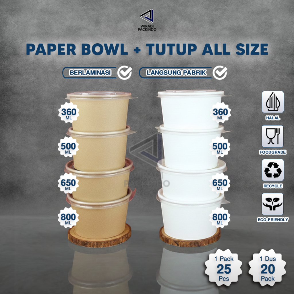 PAPER BOWL - MANGKOK KERTAS SEMUA UKURAN DENGAN TUTUP - PAPER RICE BOWL