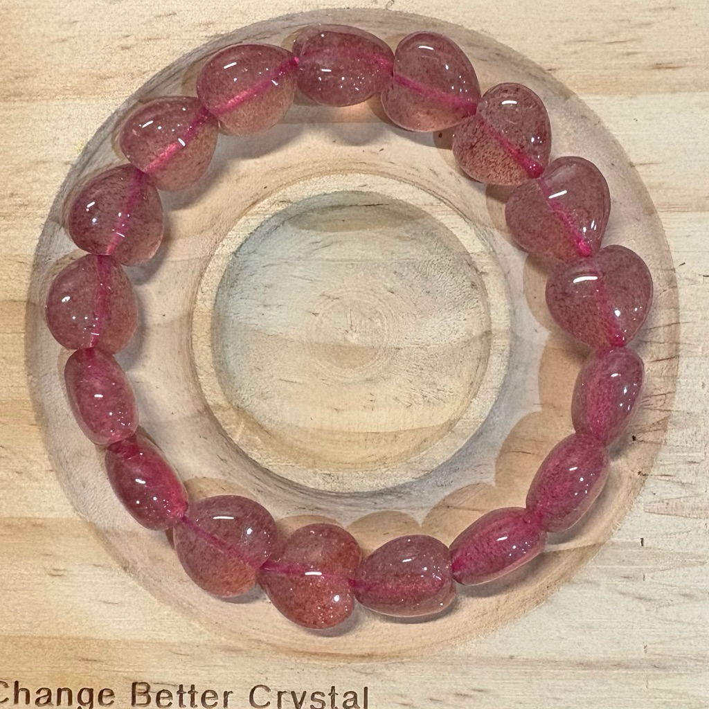 Gelang Batu Alam Natural Star Strawberry Quartz Heart / Love Beads HQ