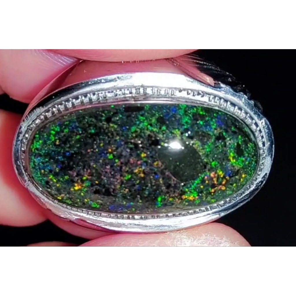 cincin black opal andamoka matrix natural asli Australia