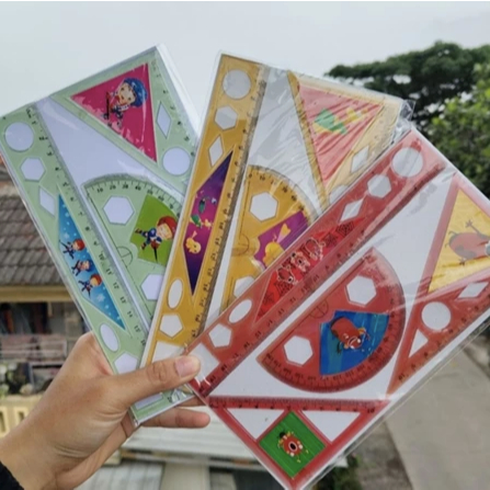 [AE] MISTAR SET BIOLA ISI 4 | penggaris 1 set 4pcs murah / mistar / jidar / penggaris busur siku sik