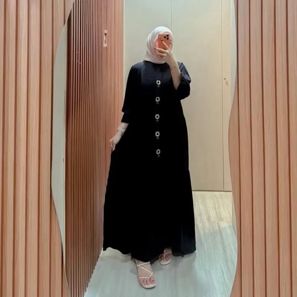 Melda Dress Gamis Rayon Twill Motif Bordir Bunga