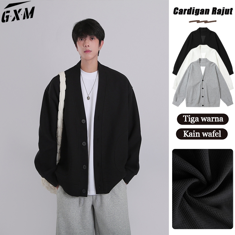 Sweater Cardigan Pria Tebal Cardigan Polos Cardigan Pria Rajut VNeck Korea Style Kekinian Kardigan R