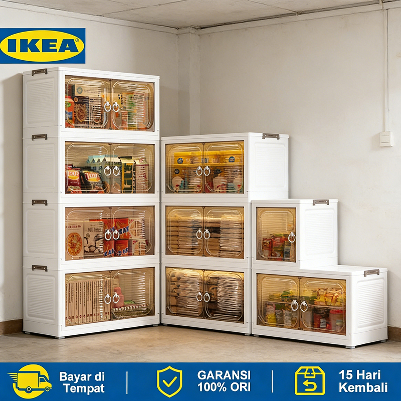Lemari Lipat Portable IKEA 2/3/4 Susun Lemari Serbaguna Rak Pakaian Tempat Penyimpanan Bahan Makanan