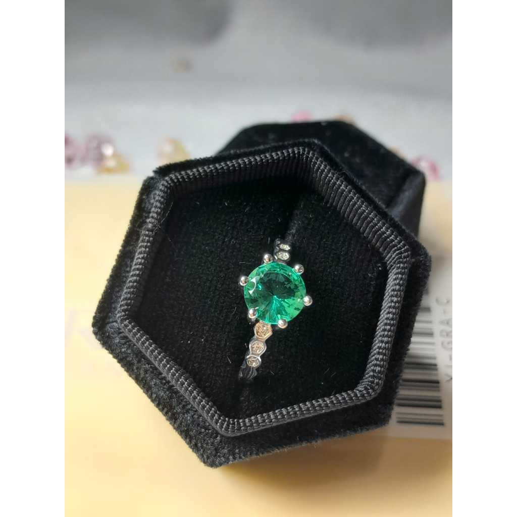 Cincin Platinum Moissanite Green 2 CT PT950 - Adjustable Ring