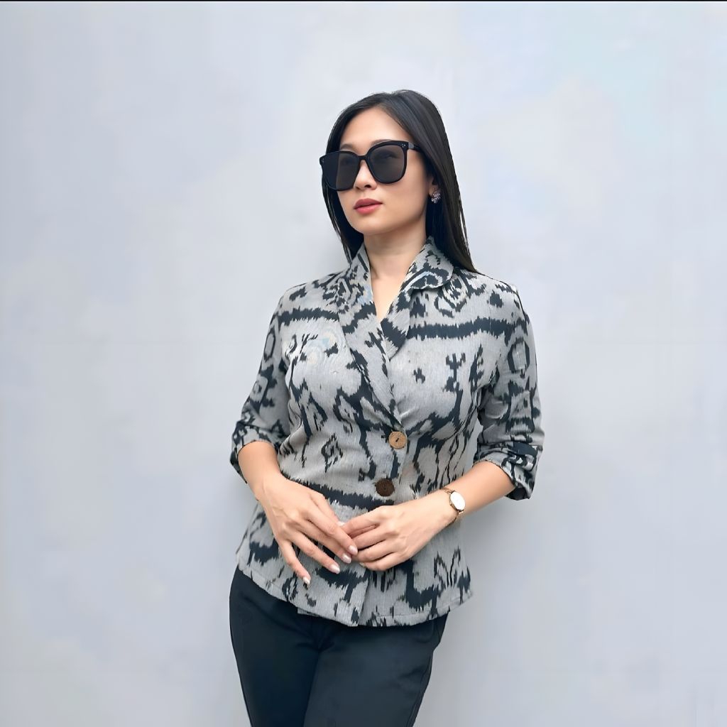 Blouse Tenun Troso, Baju Atasan Blouse Tenun Troso, Baju Blus Kerja Kantor Formal Tenun E26