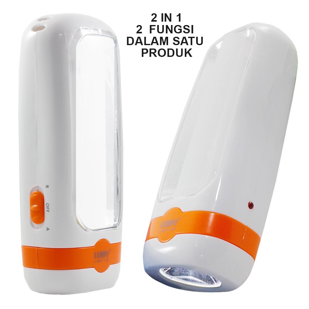 Senter Rechargeable Lampu Emergency 2 In 1 LUBY L7677 1 LED + 10 SMD Tahan 4 Jam Hemat Energi / Lamp