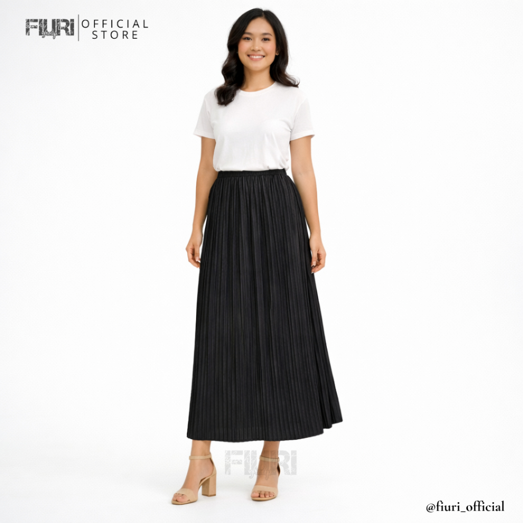 Fiuri Official - Rok Plisket Panjang Wanita Model Line A Polos - Pleated Skirt High Waist Flowing Ko