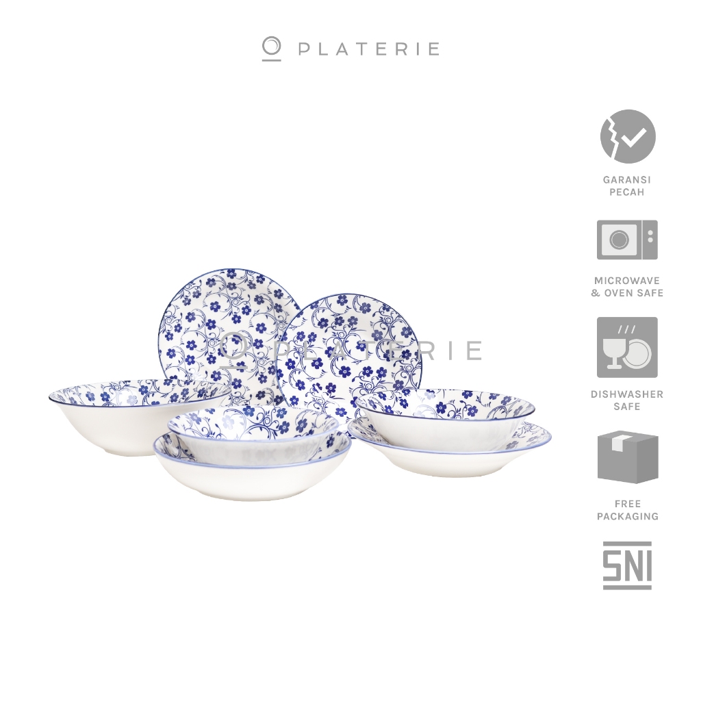 PLATERIE Dinner Set Piring Mangkok , Dinner & Salad Plate & Bowl Keramik Chinoiserie Daisy
