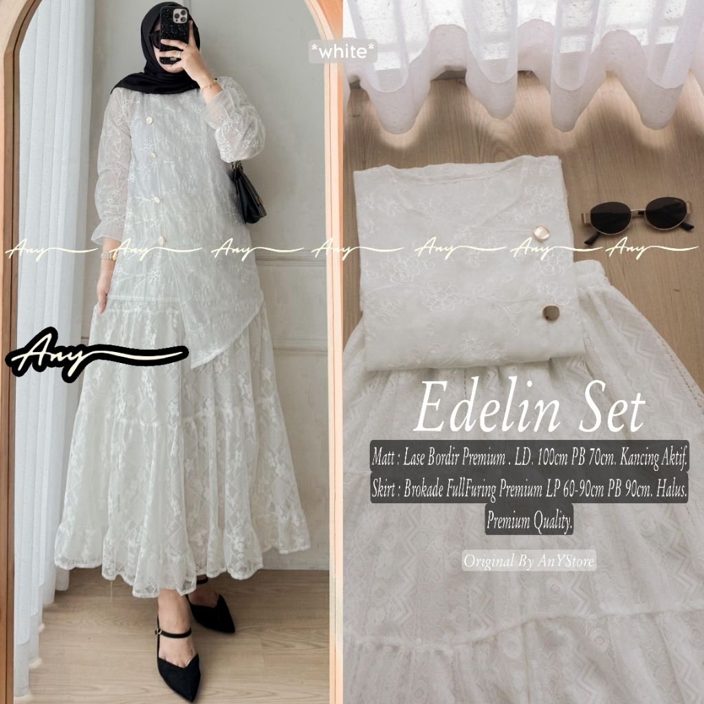 melinda edelin set tunik katbol rok panjang brukat by A.N.Y dress katun bolong premium long tunic ko