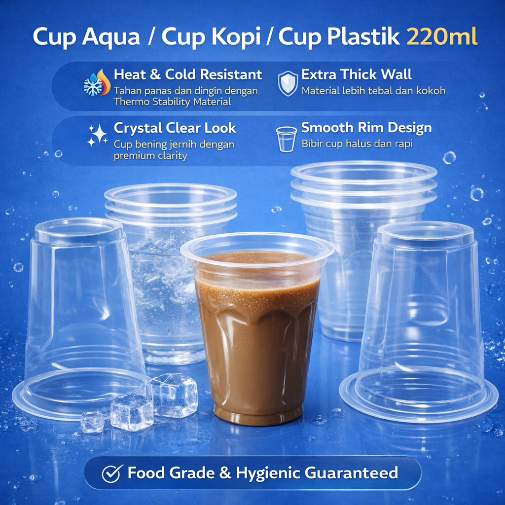 Gelas Plastik 220 ml/ Gelas Aqua/ Gelas cup/ Gelas Kopi / Cup kopi / Cup Plastik 220 ml