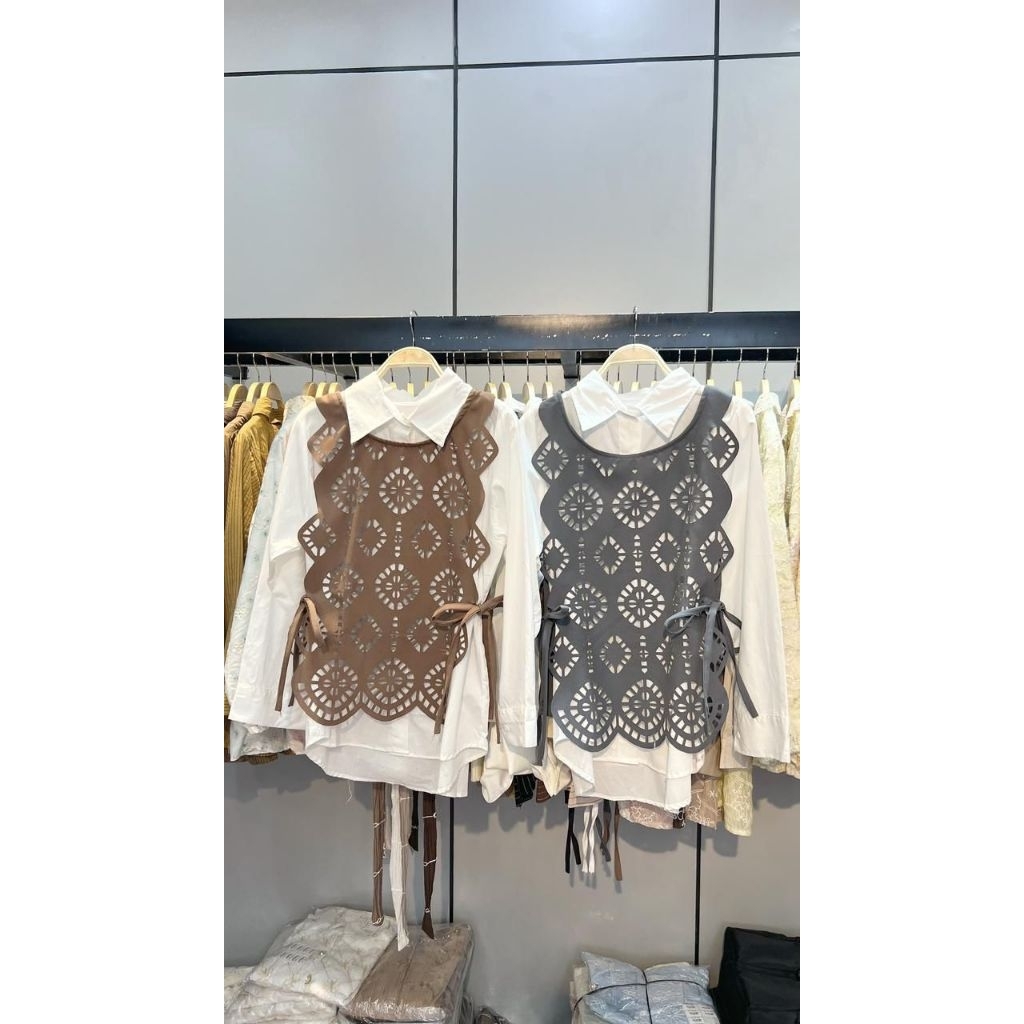 kemeja set vest atasan wanita import