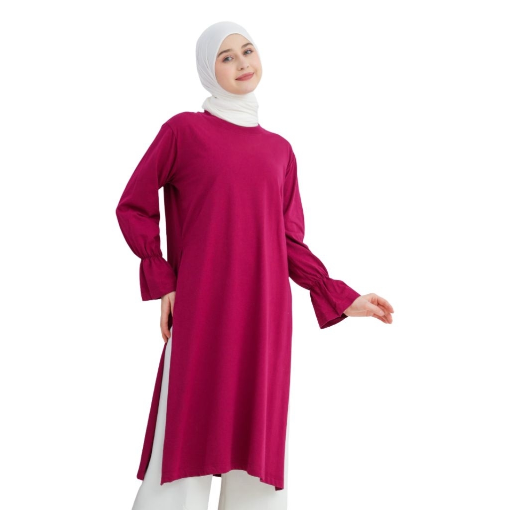 Kaos Tunik Lengan Model Ruffle Baju Wanita Polos Basic