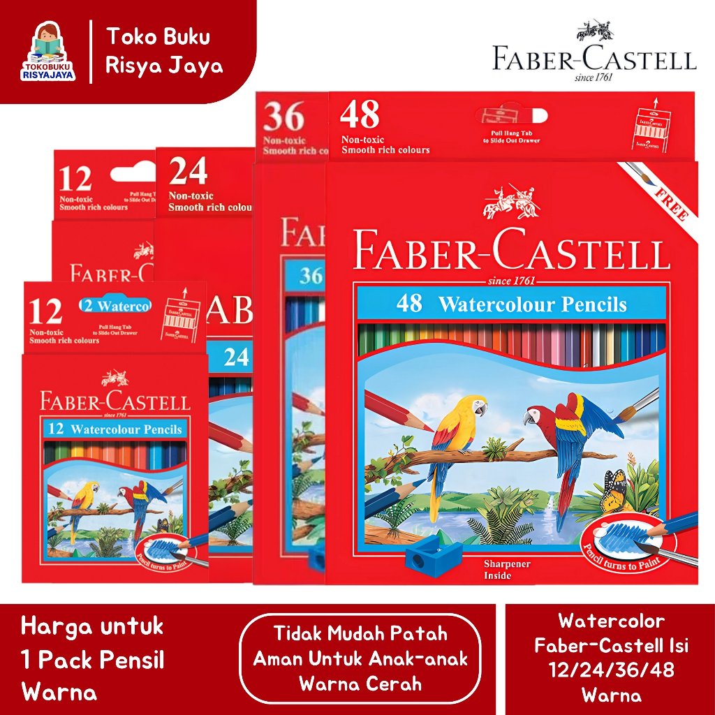 (FABER CASTELL) Watercolor Pencil / Pensil Warna Cat Air Isi 12/24/36/48 Warna