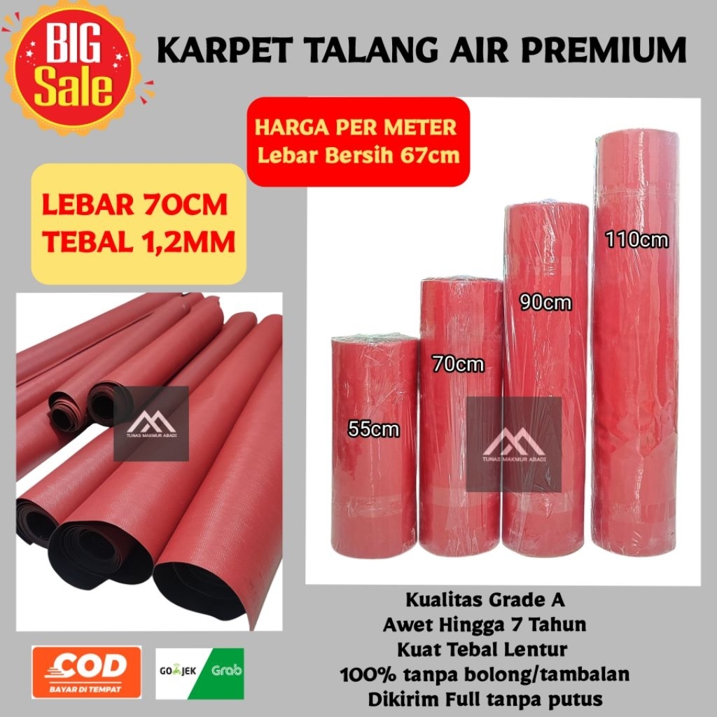 Karpet Talang Air Merah Hitam Tebal 1,2mm Lebar 70cm Pelindung Atap Rumah Kuat Anti Bocor | Bonet Ta