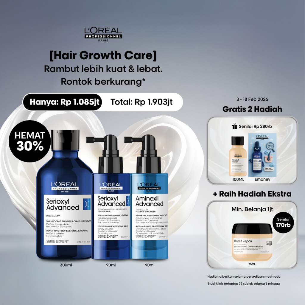 Serioxyl Shampoo 300ml + Serioxyl Hair Serum 90ml + Aminexil Hair Serum 90ml - Untuk Rambut Rontok &