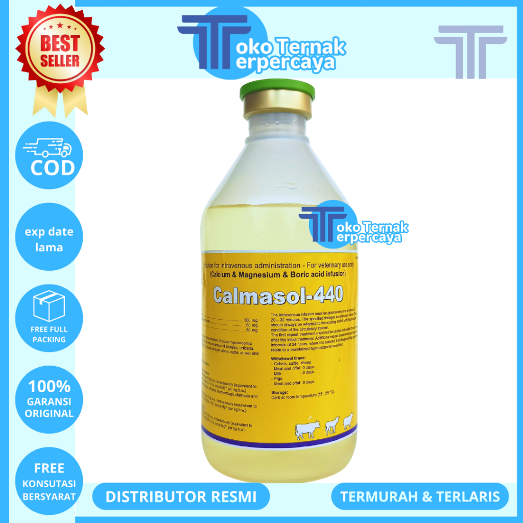 CALMASOL-440 isi 500ML INTERCHEMIE - Kalsium Infus Hewan Ternak Sapi Kambing Babi Like Calcidex Plus