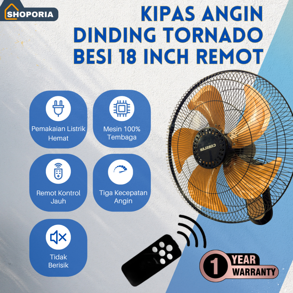 Kipas Angin Dinding Besi Remot Besar 18 Inch