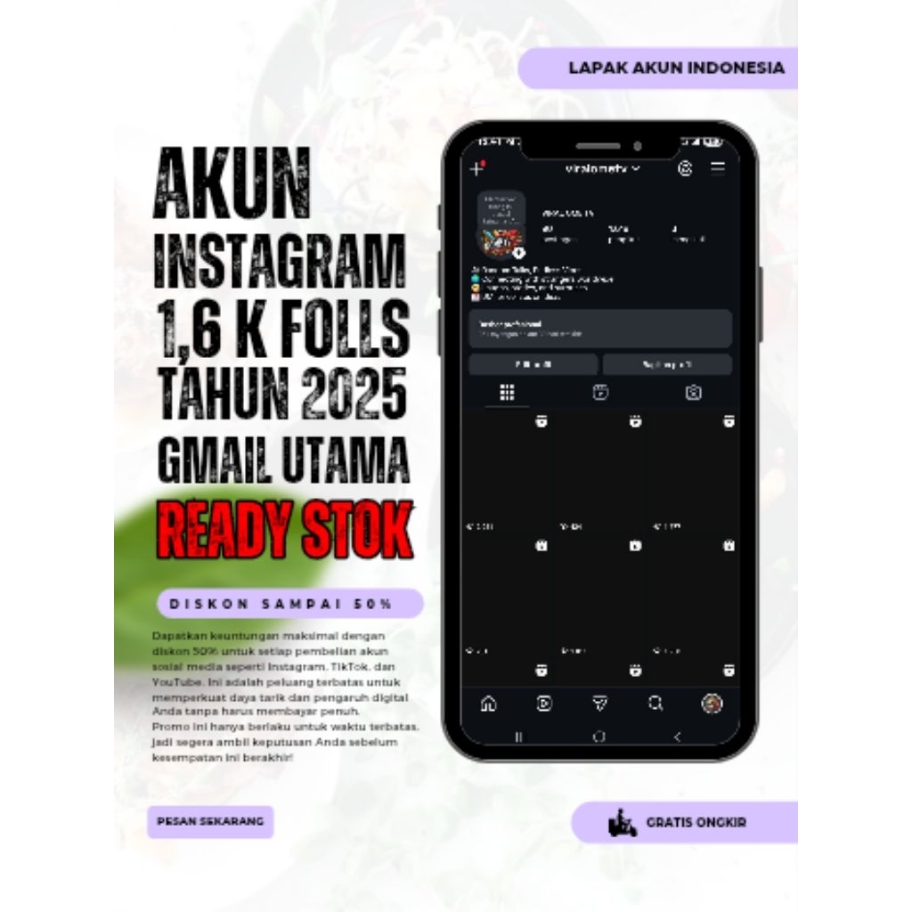 AKUN INSTAGRAM 1,6K FOLLOWER LENGKAP DENGAN EMAIL PEMBUATAN