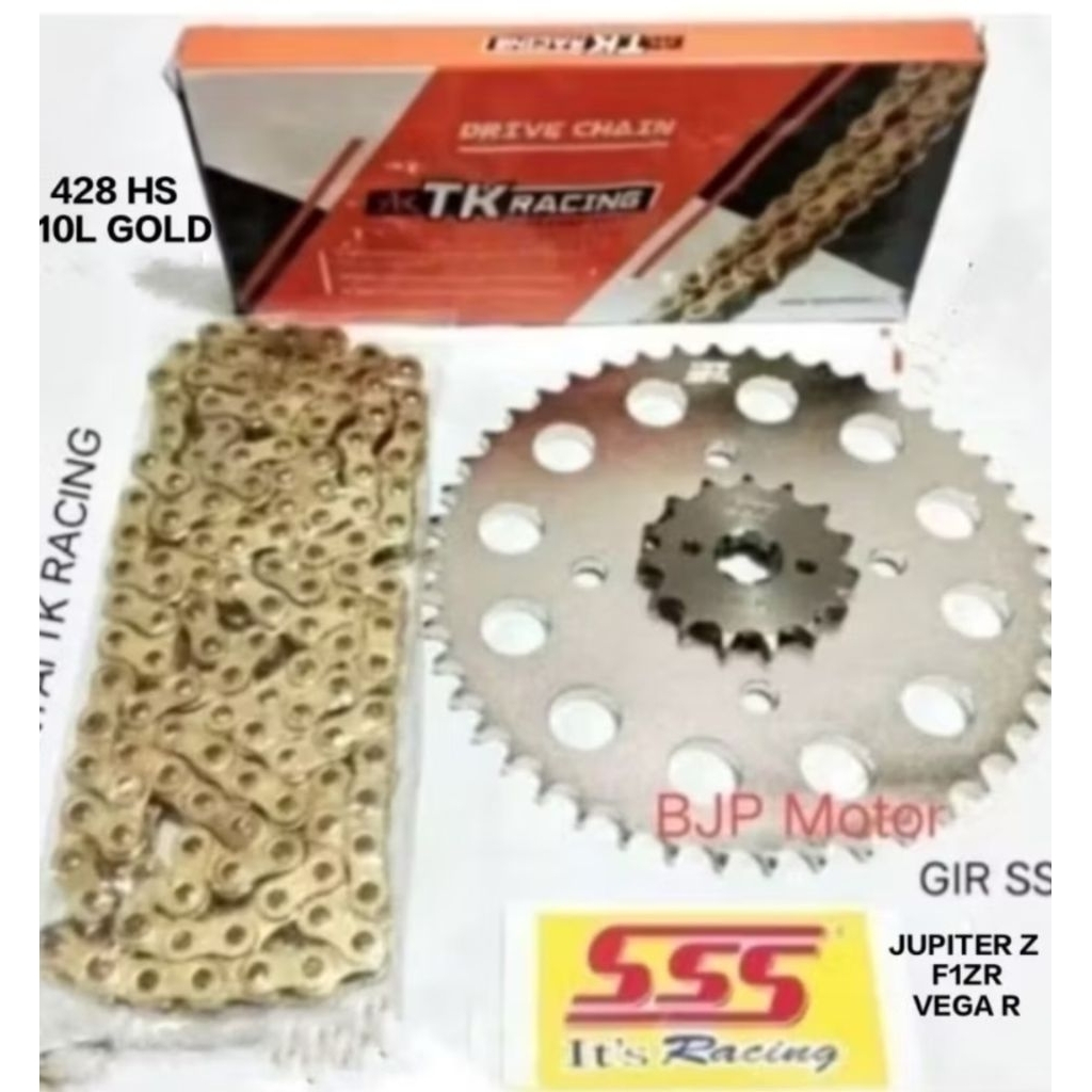 Gear Set SSS 428 Jupiter F1zr Vega Rantai TK Racing 428 HS 110L Gold - Pilihan Ukuran Gir, Pnp
