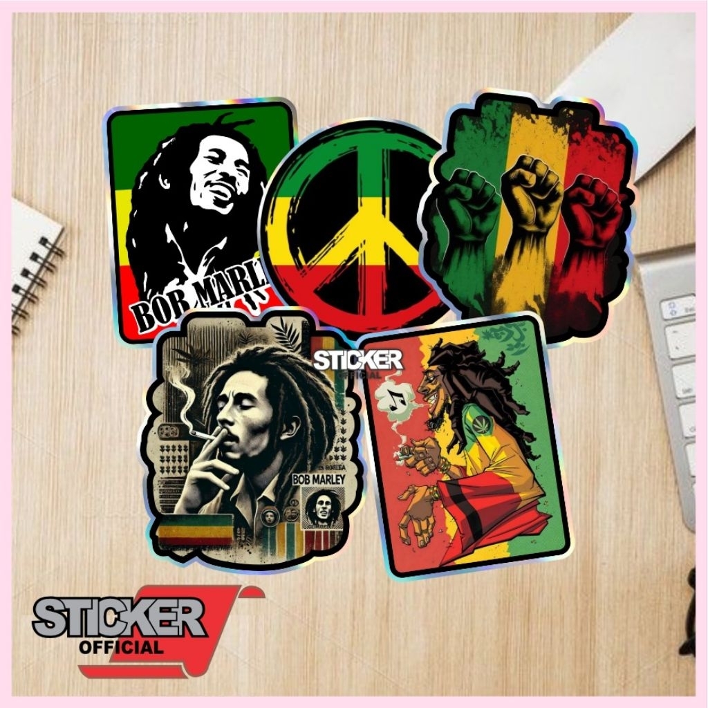 stiker bob marley, stiker hologram 2D, rasta, buat Tumbler, botol minum, gelas, hp, leptop, motor