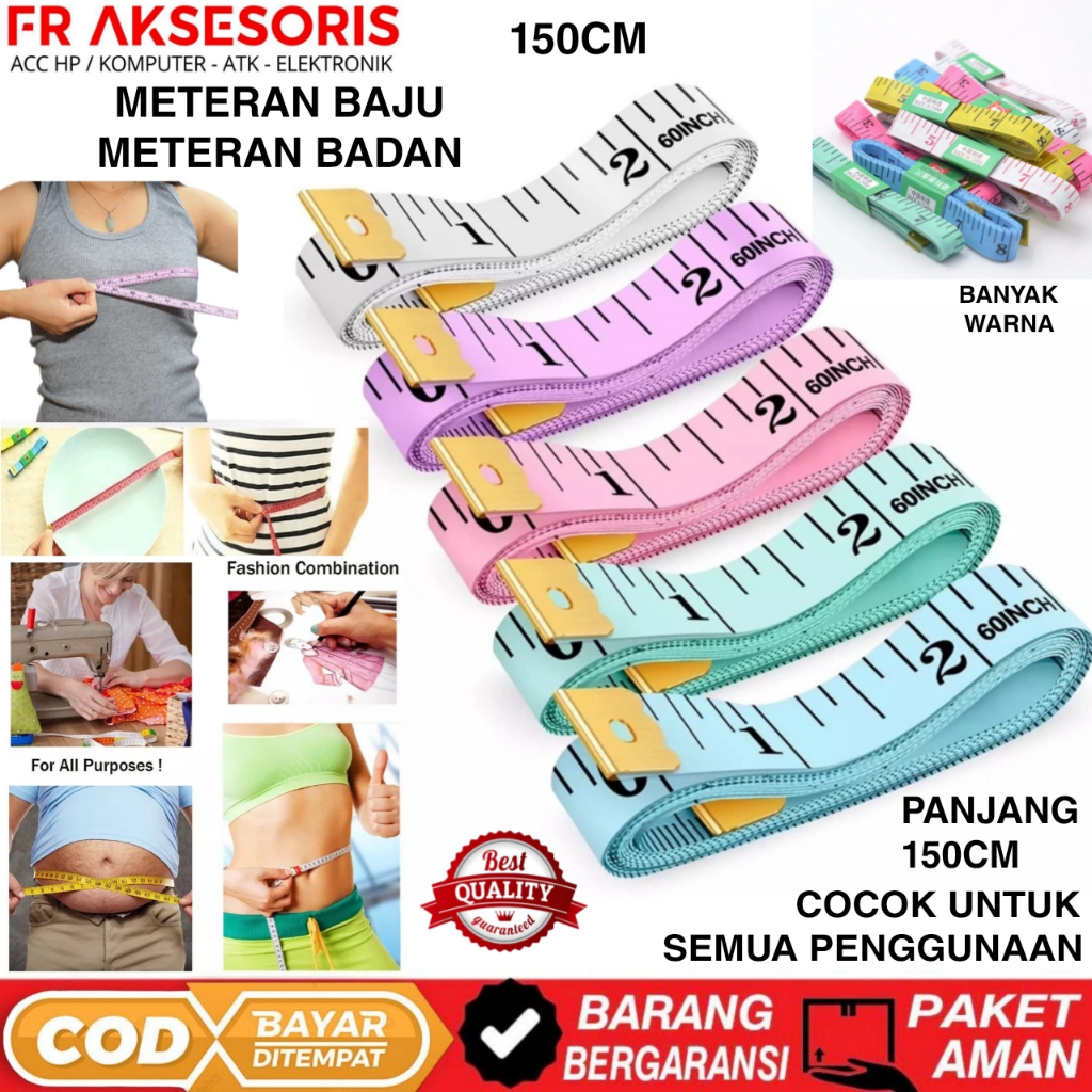 Meteran Baju 150cm Meteran badan 1,5 METER meteran jahit Meteran Kain Baju Badan 150cm Warna Kualita