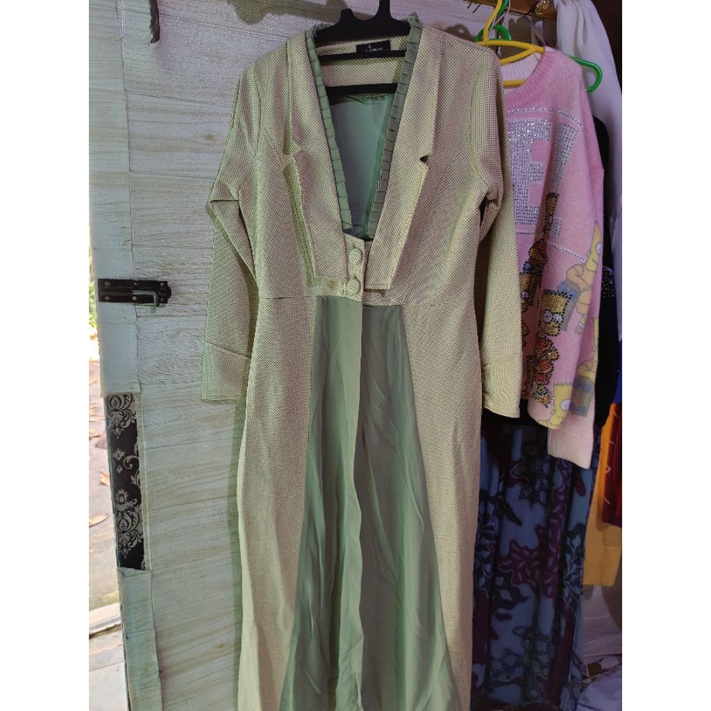Preloved Gamis Jysaora Outer + Inner Hijau Sage (Minus Di Akhir Slide) Ld110 Pj140