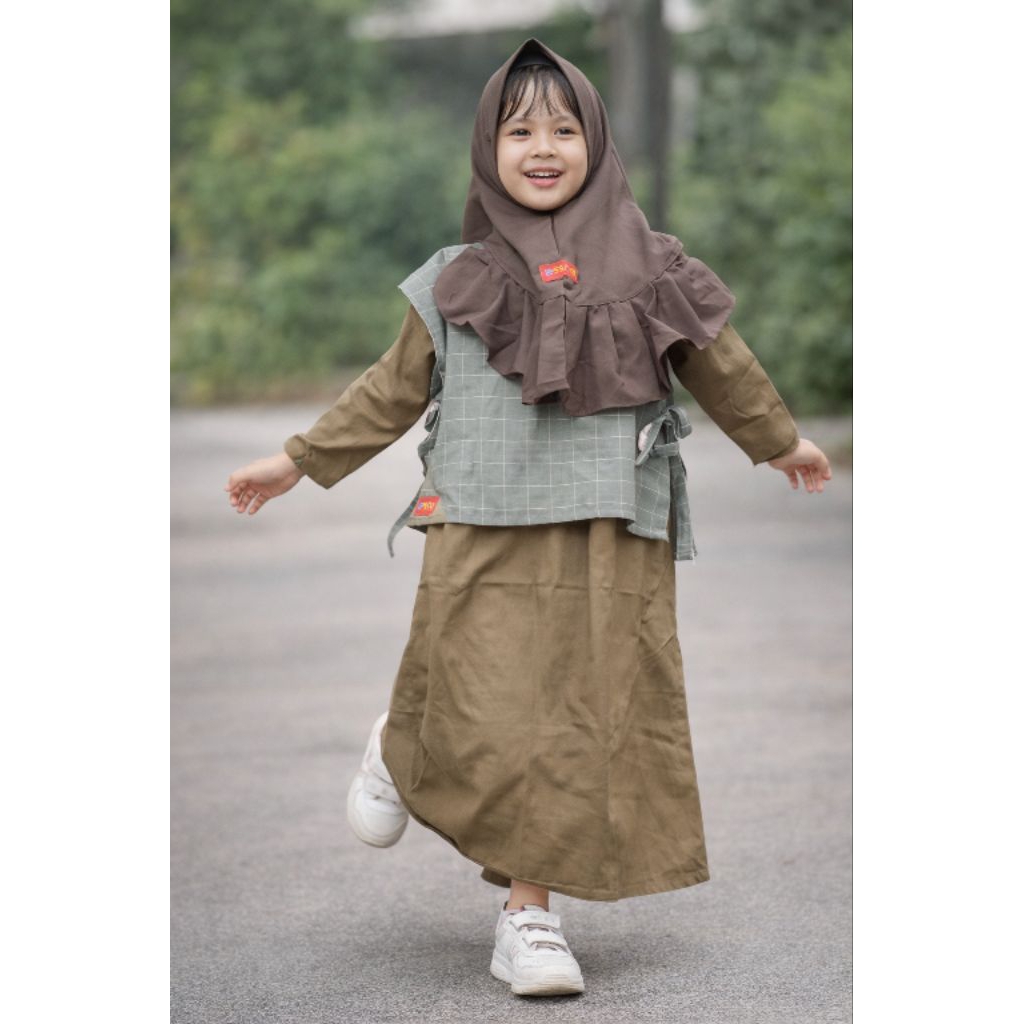 Gamis Anak Perempuan Set Outer Kotak | Dress Anak Simple Modis Nyaman