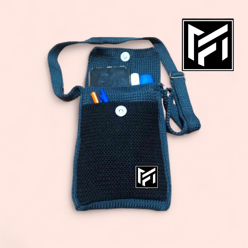 TAS RAJUT HP SELEMPANG BAHU SLING BAG 2 RUANG PRIA DAN WANITA, TAS HP 16X21 CM