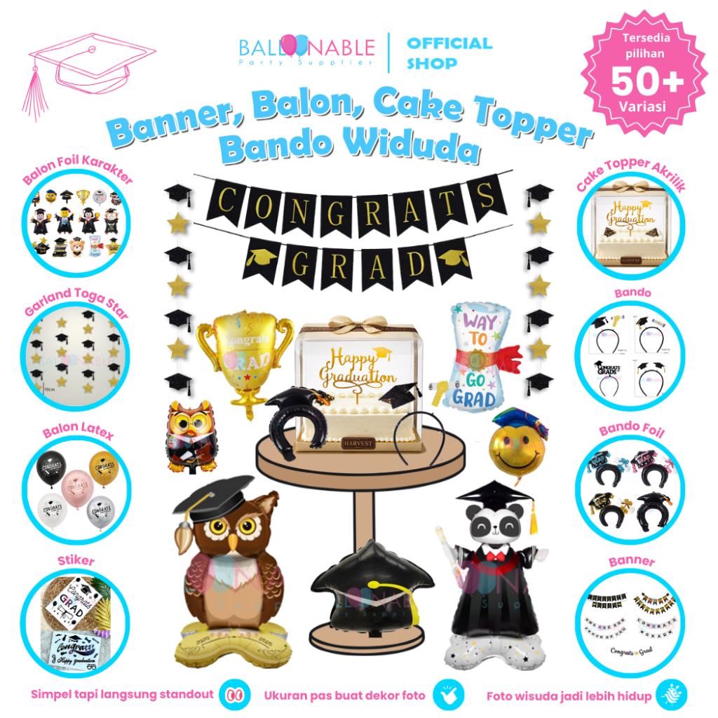 Balon Graduation / Wisuda / Kelulusan / Bando / Dekorasi / Banner Graduation