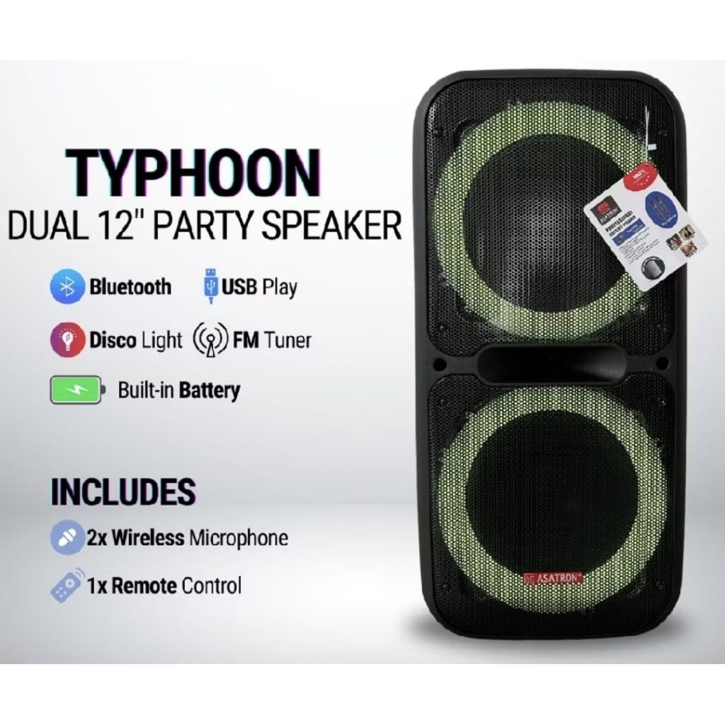 Asatron Typhoon Dual 12 inch bluetooth party speaker