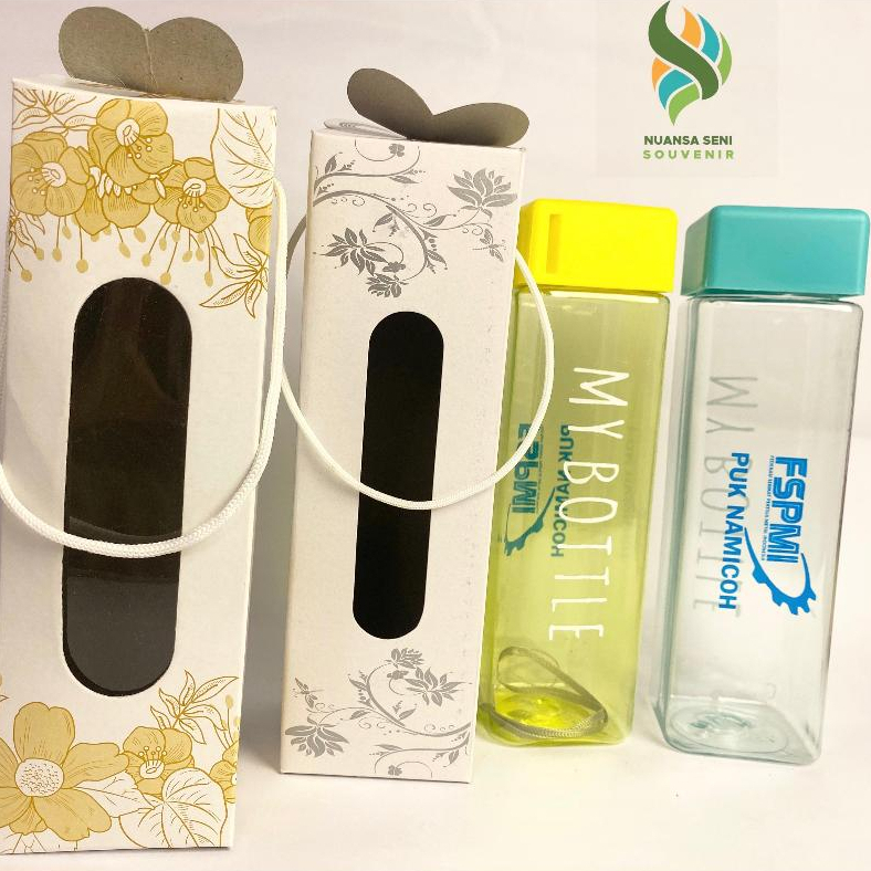 My Bottle Kotak Botol Minum Persegi My Bottle Transparan Infuser Water Souvenir Sablon Kemas Box