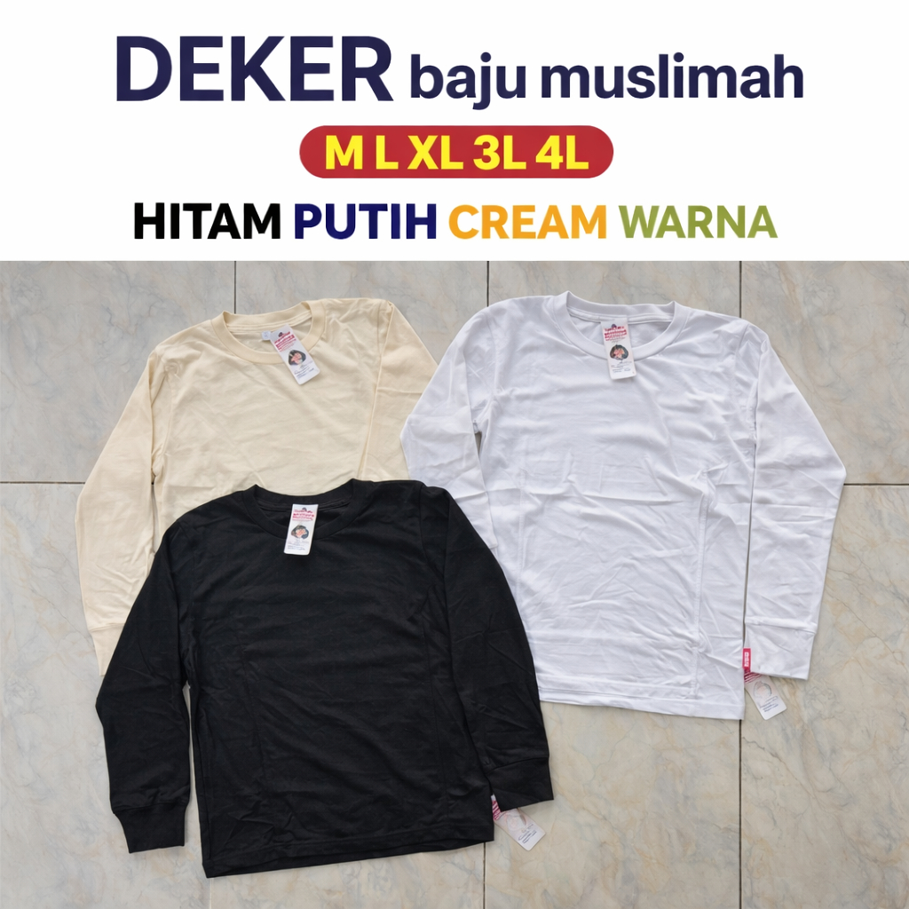 Kaos Dalam Deker Muslimah Lengan Panjang – Hitam Putih Warna