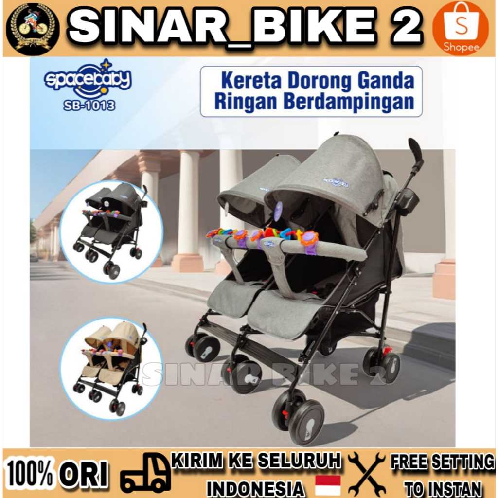 Baby Stroller SPACEBABY SB 1013 Twins Kembar Kereta Dorong Anak Bayi Kanopi Rem Roda Enam