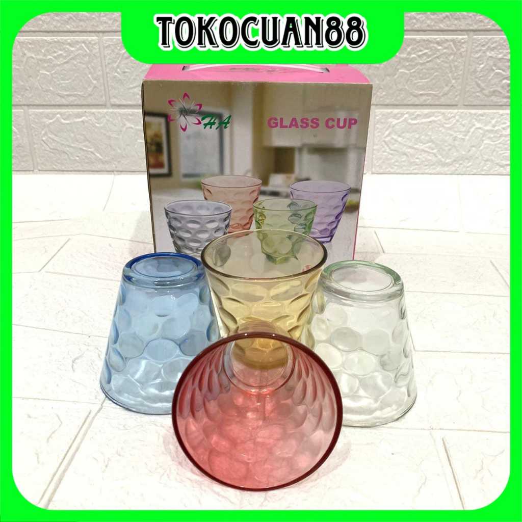 Tokocuan88 - Gelas Kaca 4 Set Warna Warni / Gelas Kaca Tebal Set Warna