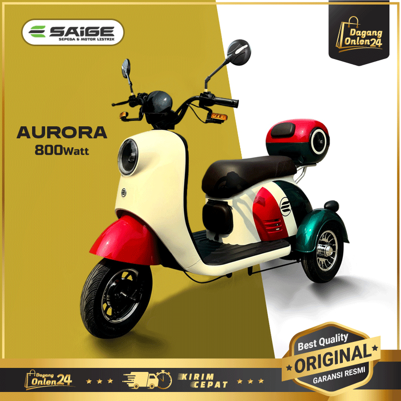 Sepeda Listrik Roda 3 SaiGe AURORA Anti Air Sepedah Listrik Roda Tiga E bike Untuk Dewasa Garansi