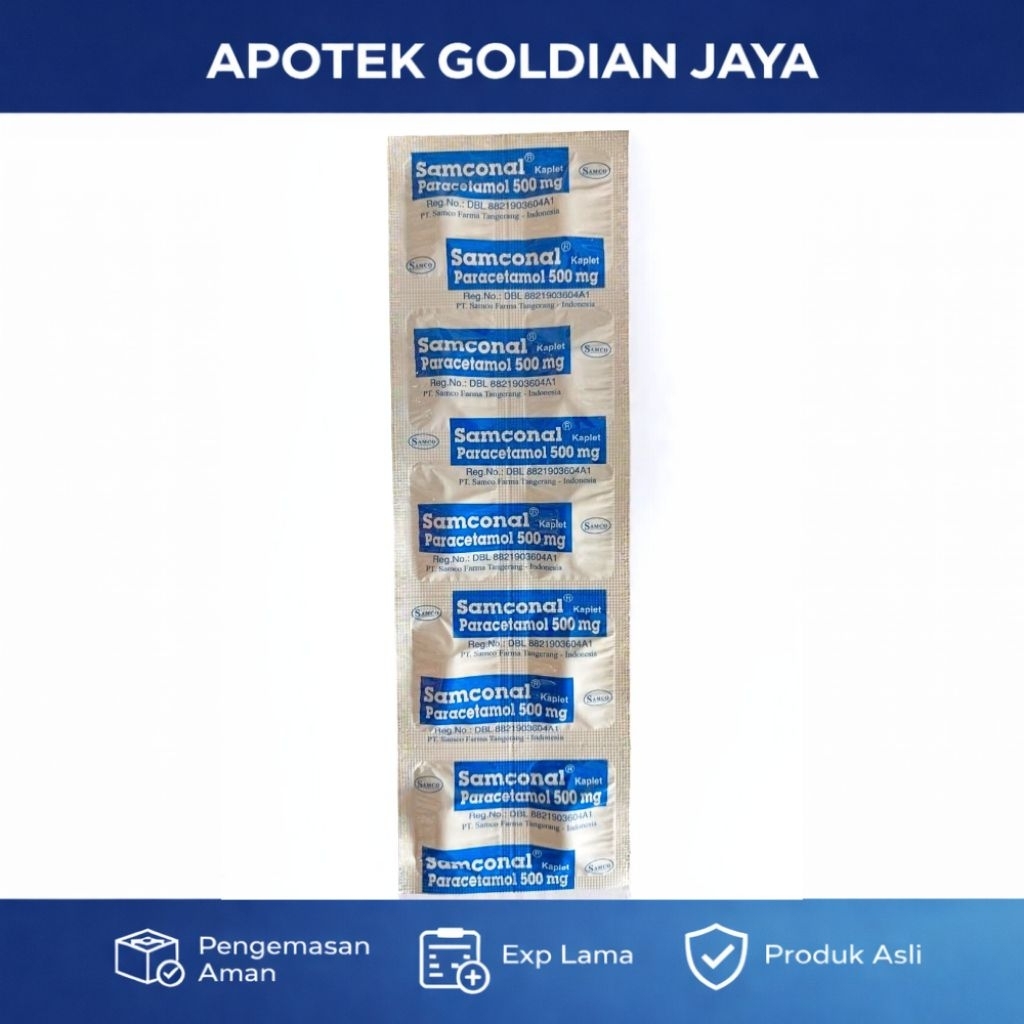 Samconal Paracetamol Kaplet Strip 500mg - Perada Nyeri, Demam, Sakit Gigi, Meriang