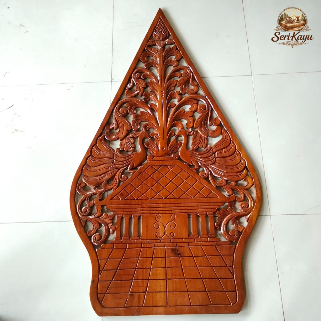 Gunungan Ukir Kayu Vernis Natural Jati/Mahoni | Dekorasi Pernikahan Adat Jawa & Pelaminan