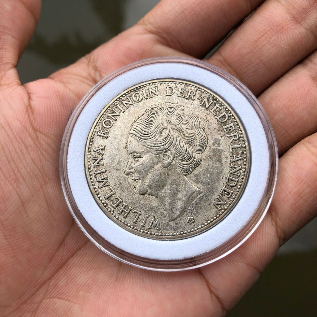 Koin Kuno Wilhelmina 2,5 Gulden 1919 Samping Huruf